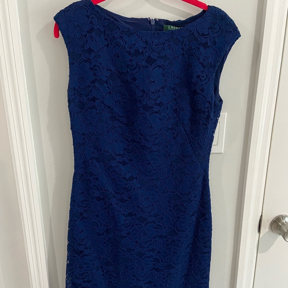 Ralph Lauren Navy Lace Knee Length Dress Sz 6